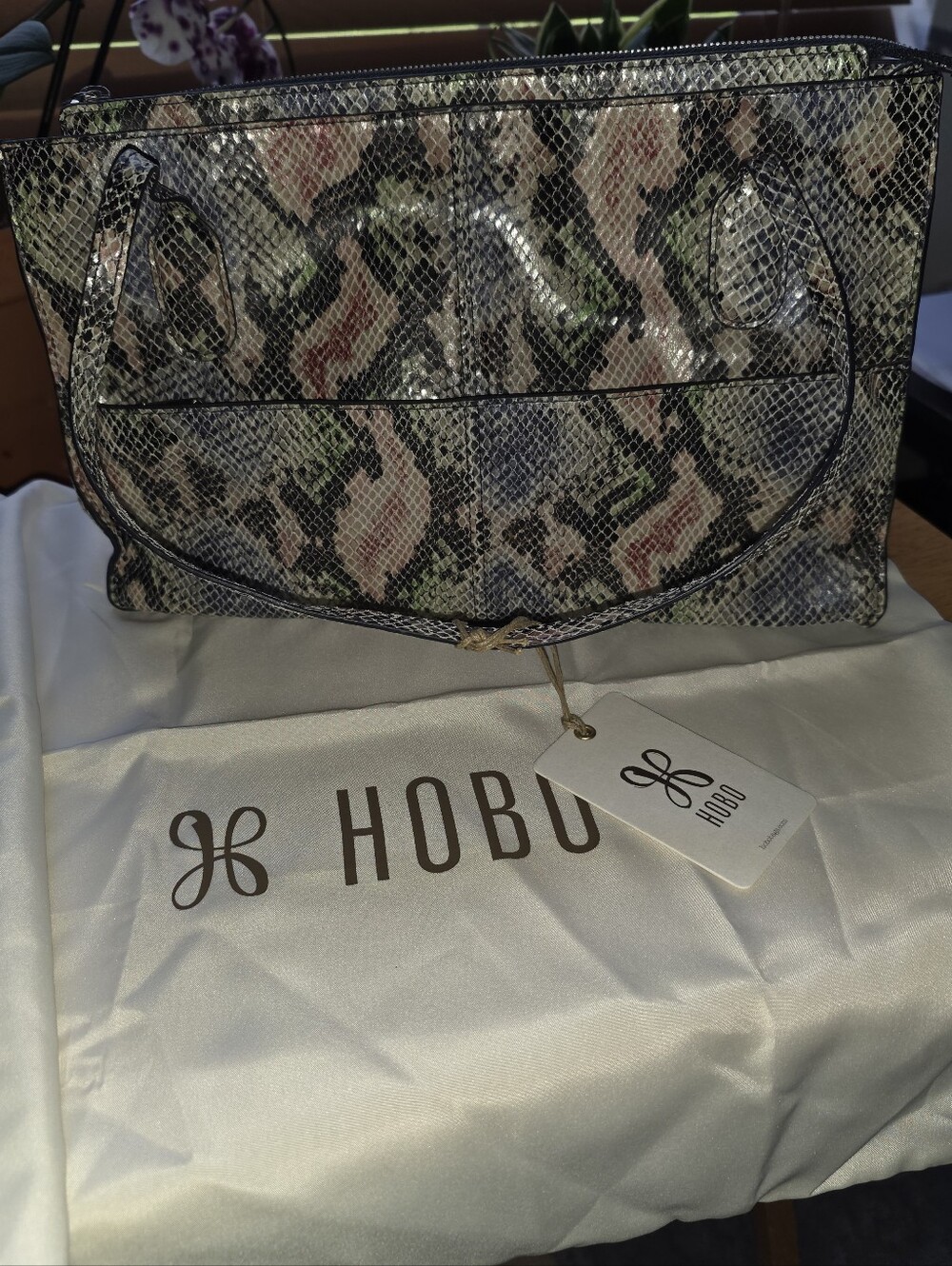 Hobo Leather Snake-Print Bag NWT